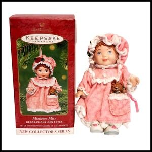 Hallmark Keepsake 2001 MISTLETOE MISS Porcelain Doll Christmas Ornament‎ Pink